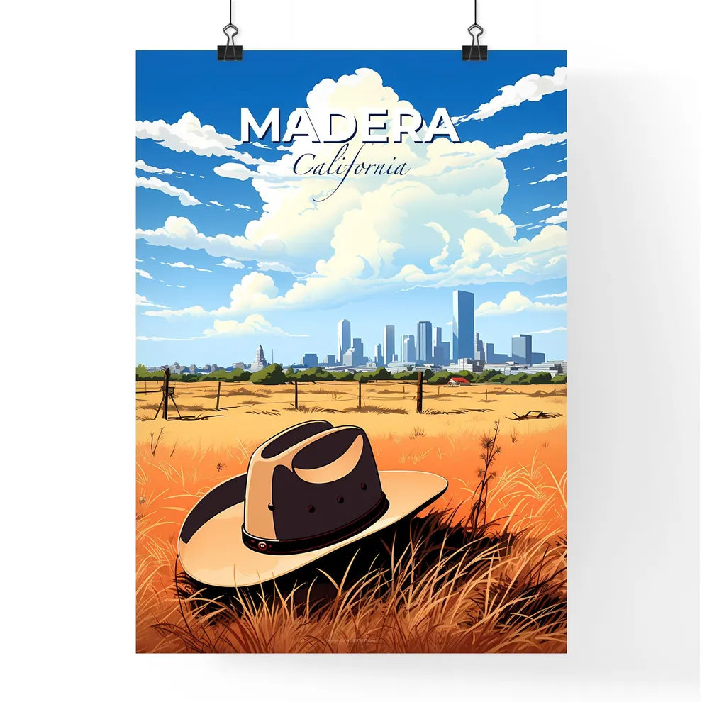 Madera, California, A Poster of a hat in a field with a city in the background Default Title