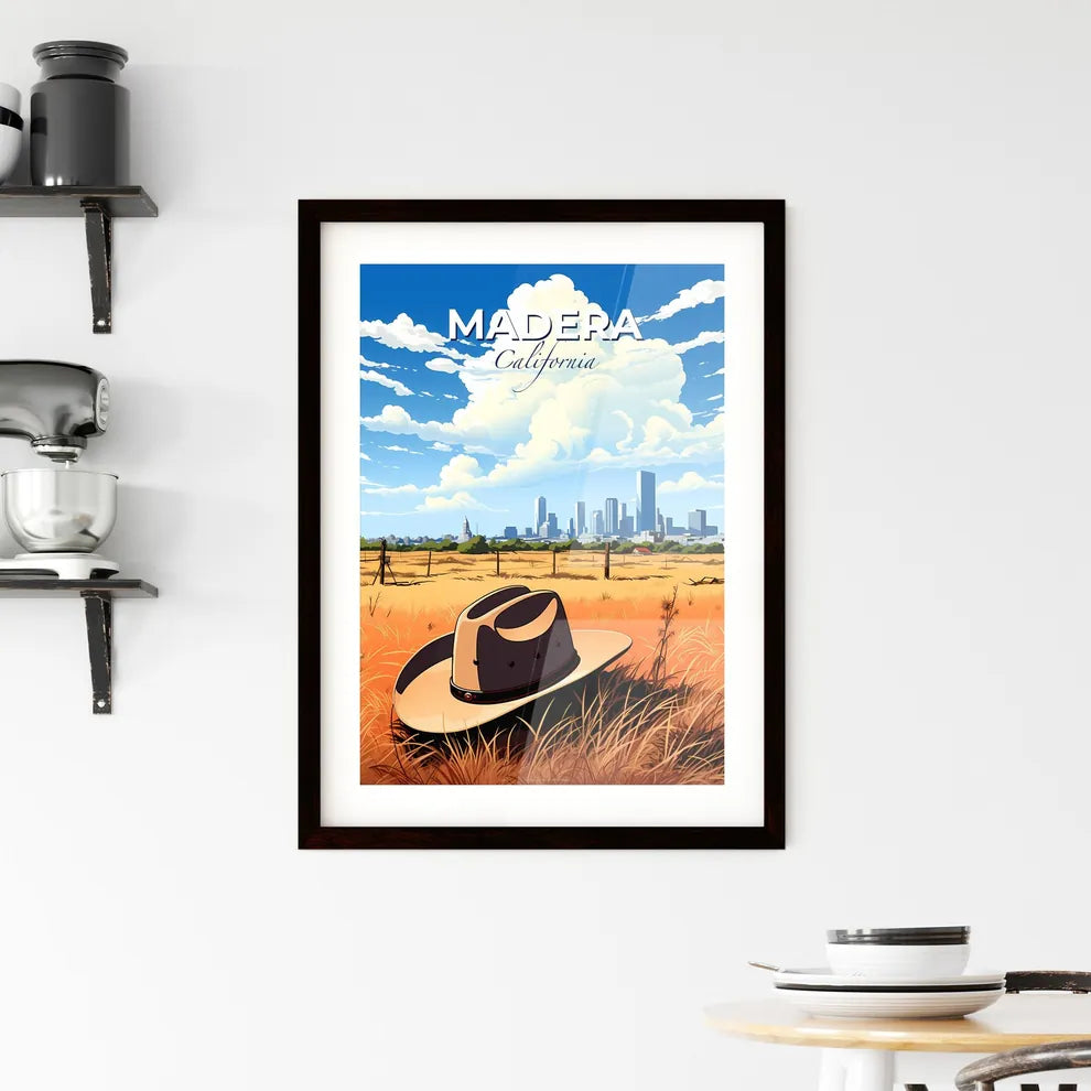 Madera, California, A Poster of a hat in a field with a city in the background Default Title