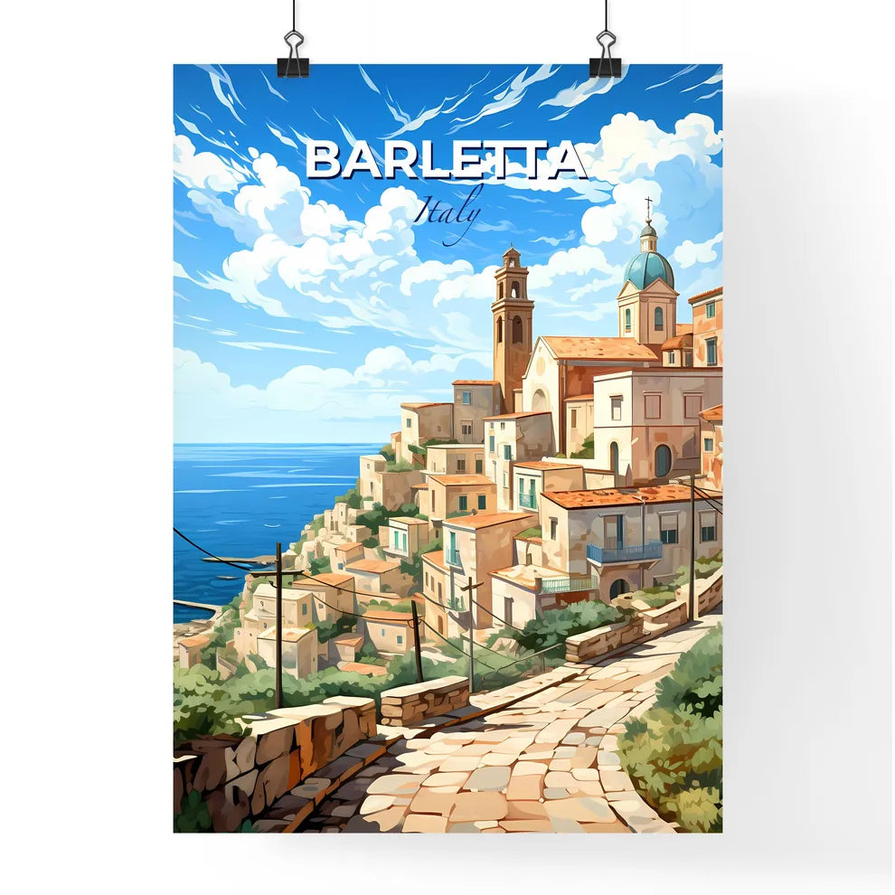 Barletta, Italy, A Poster of a town on a hill by the ocean Default Title