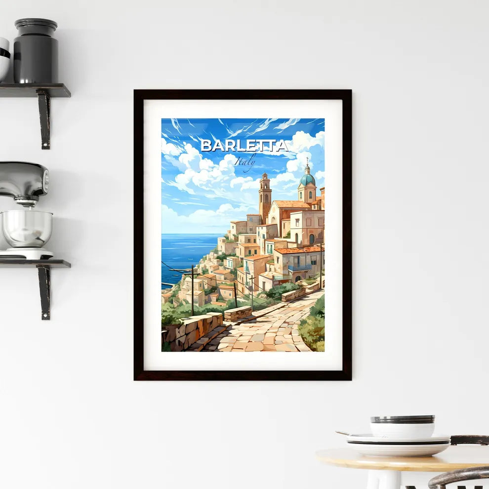 Barletta, Italy, A Poster of a town on a hill by the ocean Default Title