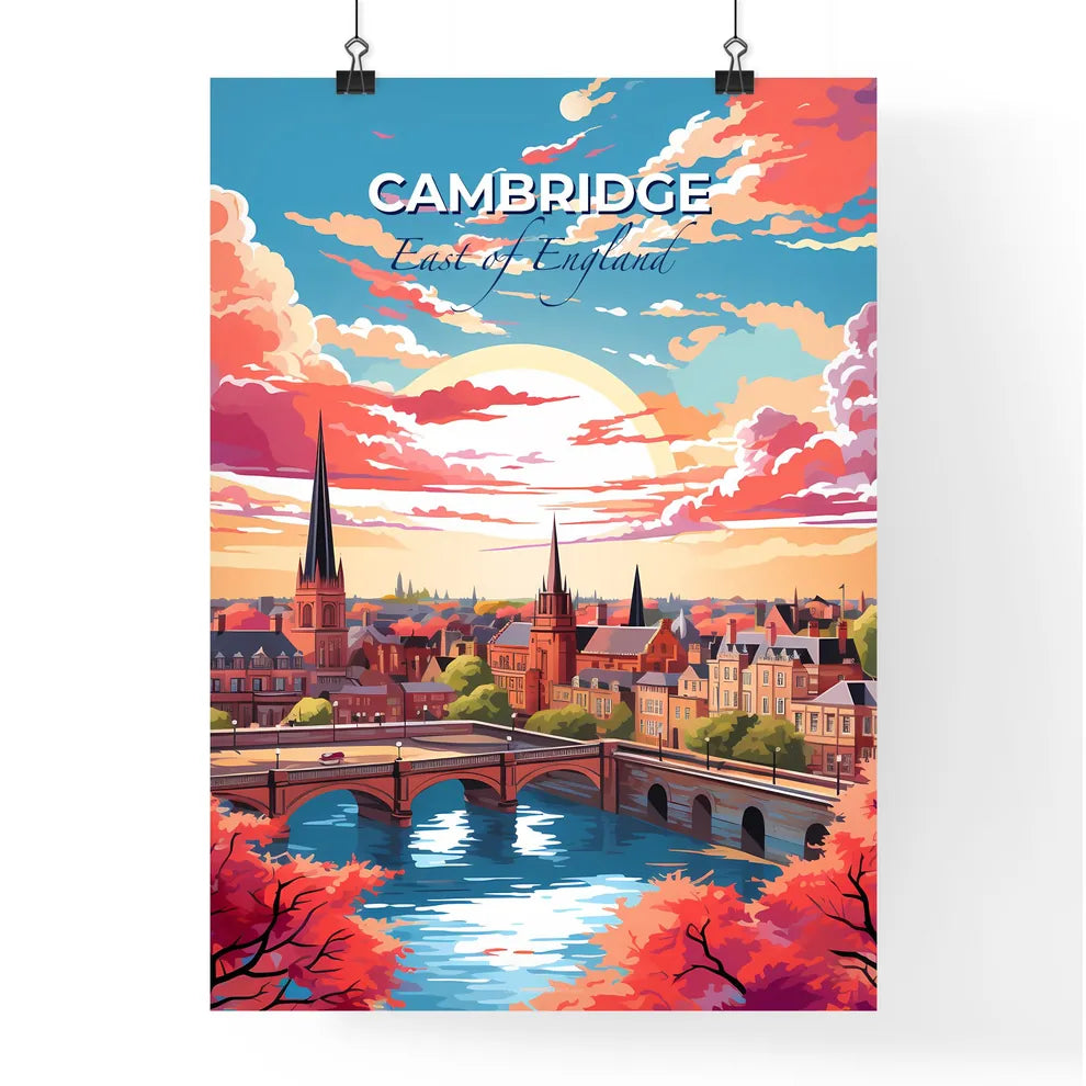 Cambridge, East of England, A Poster of a colorful city with a bridge and a river Default Title