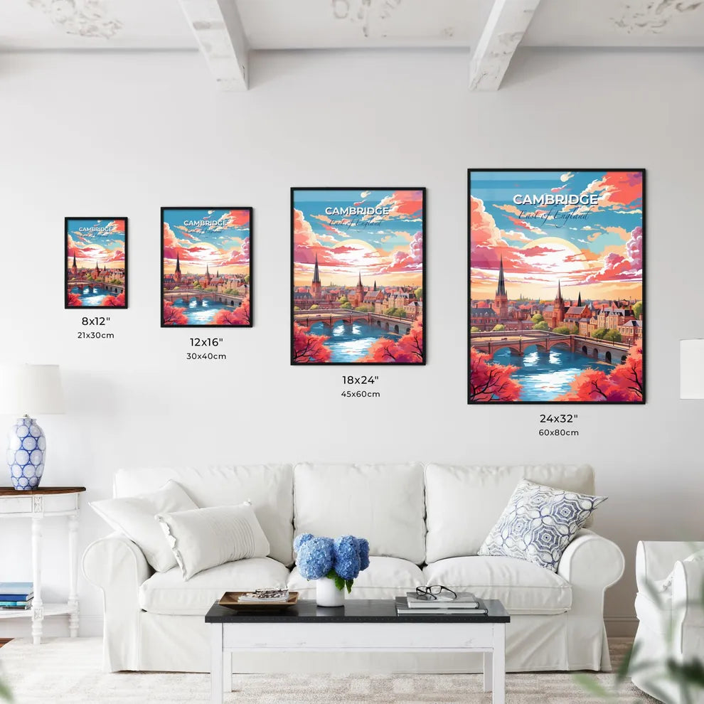 Cambridge, East of England, A Poster of a colorful city with a bridge and a river Default Title