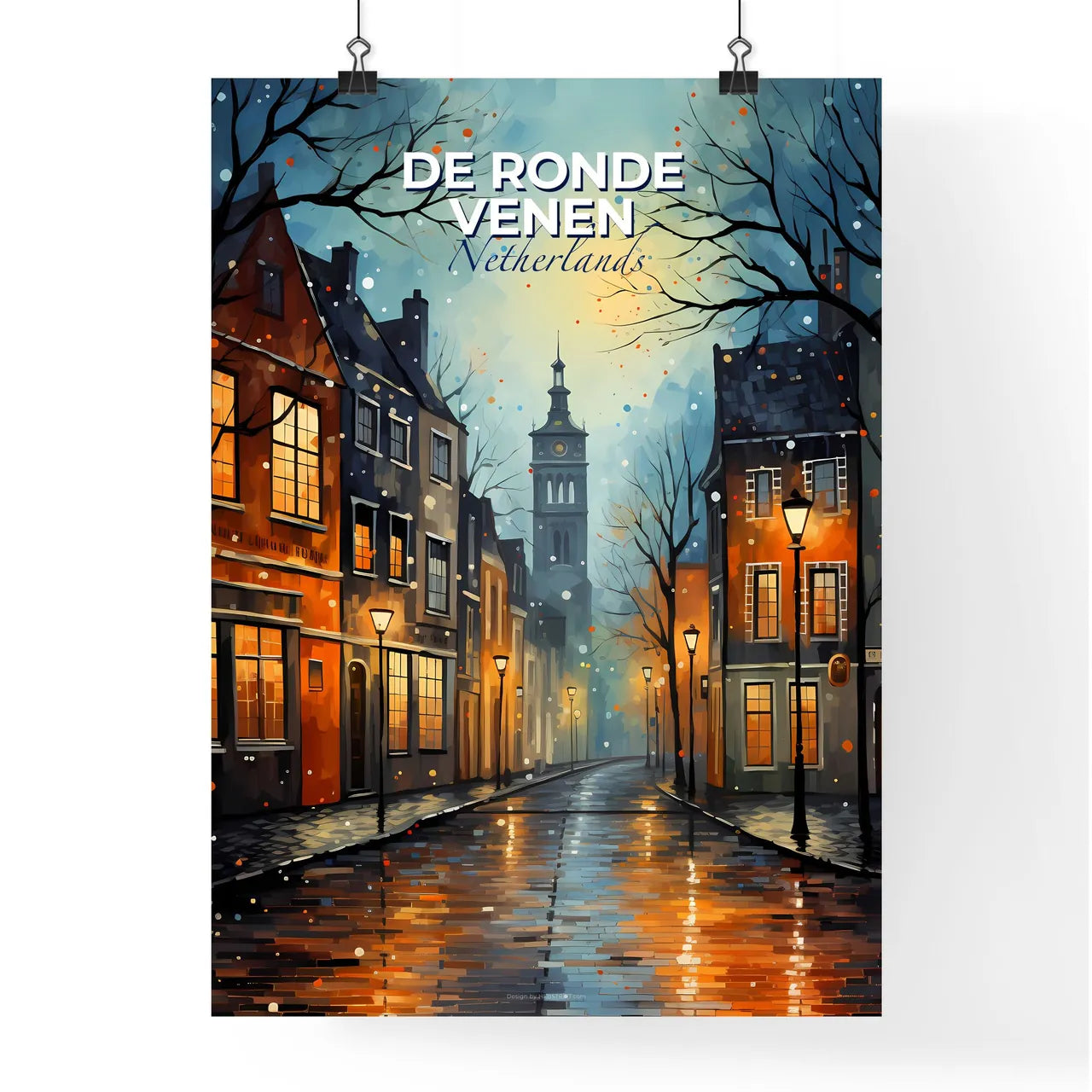 De Ronde Venen, Netherlands, A Poster of a street with buildings and a clock tower Default Title