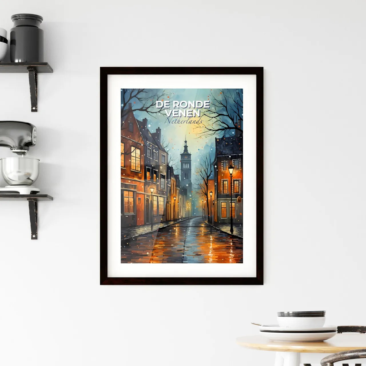 De Ronde Venen, Netherlands, A Poster of a street with buildings and a clock tower Default Title
