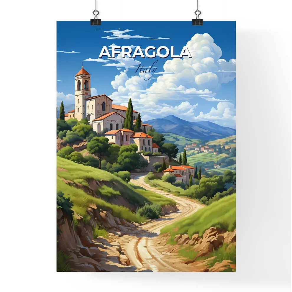 Afragola, Italy, A Poster of a landscape with a road and buildings on a hill Default Title