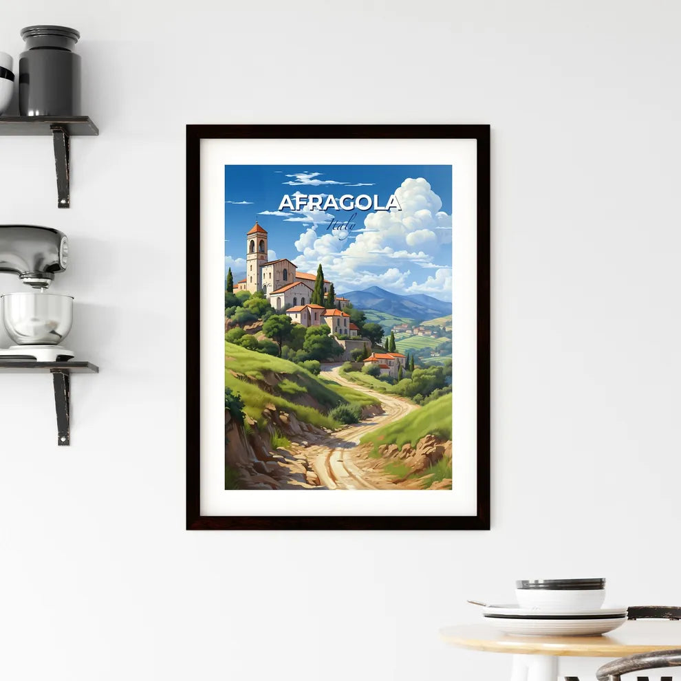 Afragola, Italy, A Poster of a landscape with a road and buildings on a hill Default Title