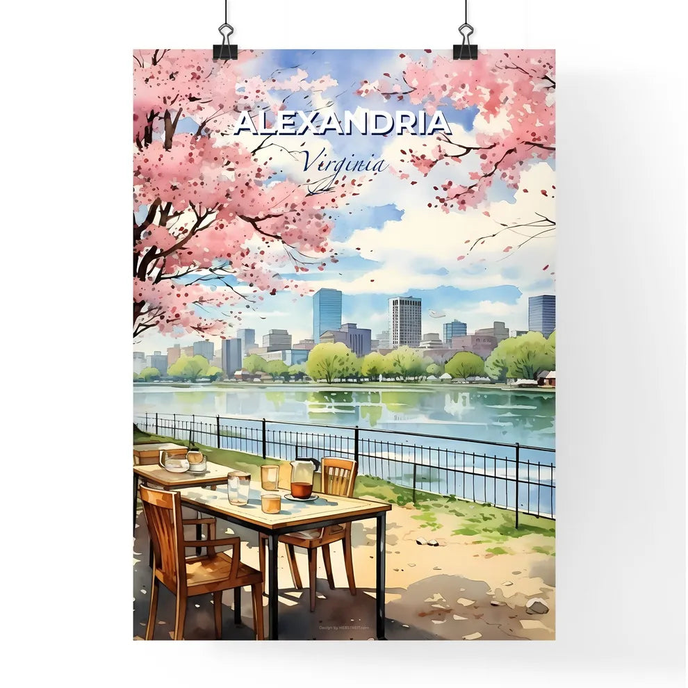 Alexandria, Virginia, A Poster of a watercolor of a park with a table and chairs and a lake Default Title