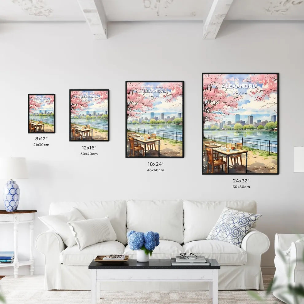 Alexandria, Virginia, A Poster of a watercolor of a park with a table and chairs and a lake Default Title