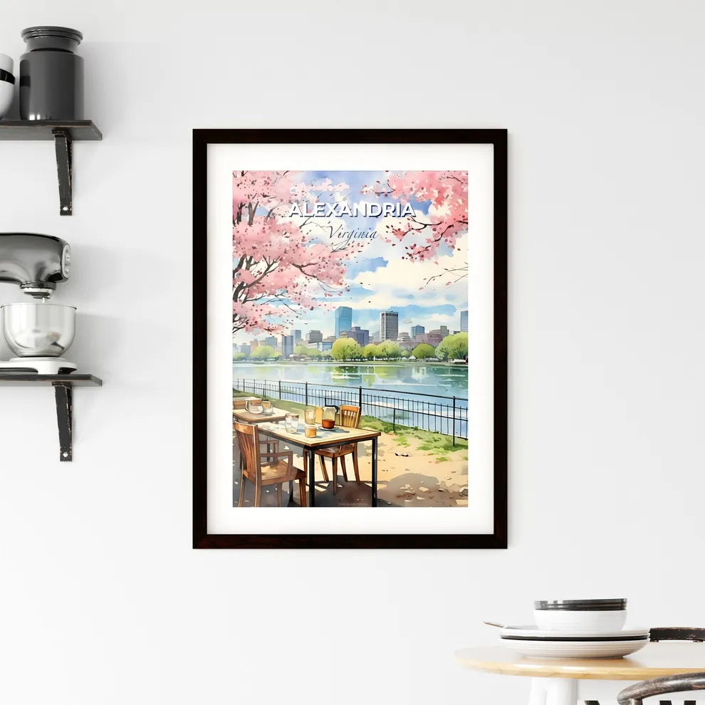 Alexandria, Virginia, A Poster of a watercolor of a park with a table and chairs and a lake Default Title
