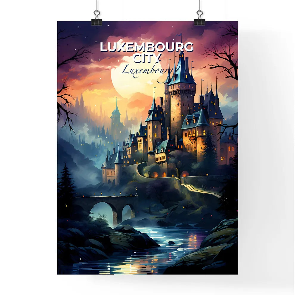 Luxembourg City, Luxembourg, A Poster of a castle with a bridge and a river Default Title