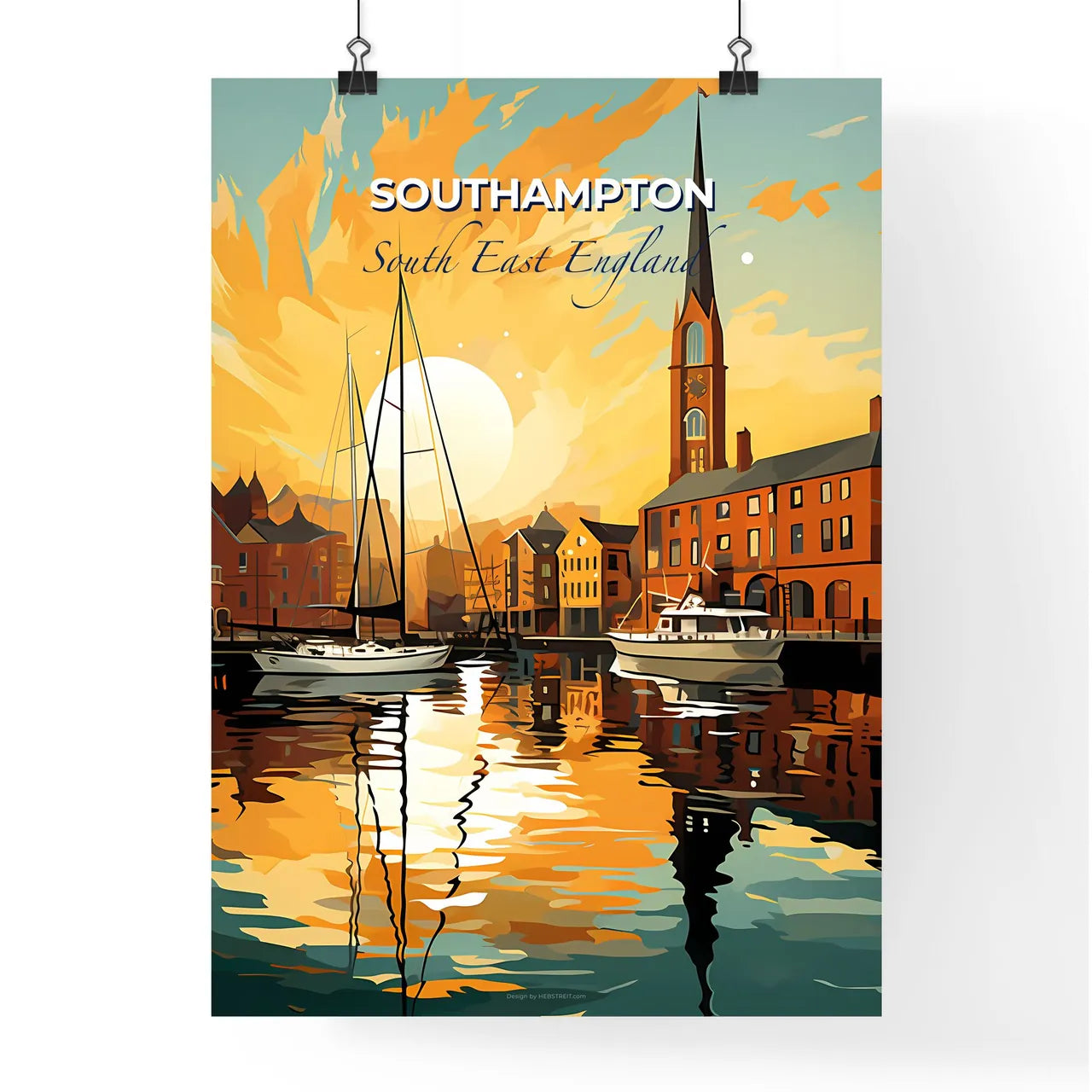 Southampton, South East England, A Poster of a painting of a city with boats and buildings Default Title
