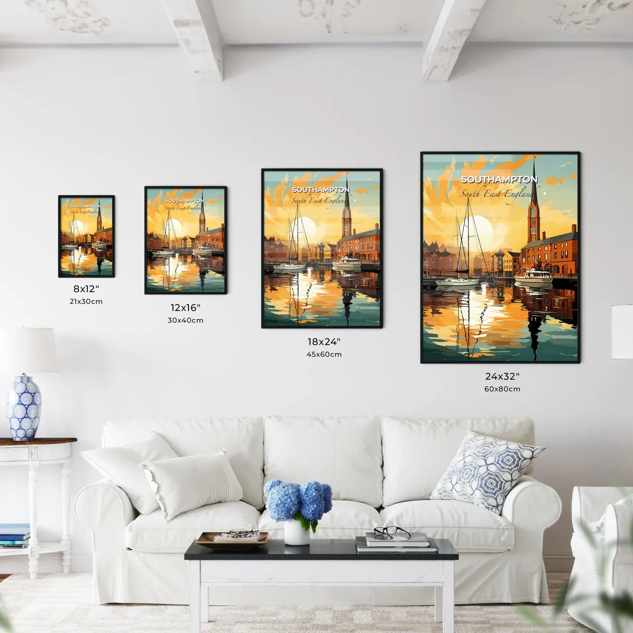 Southampton, South East England, A Poster of a painting of a city with boats and buildings Default Title