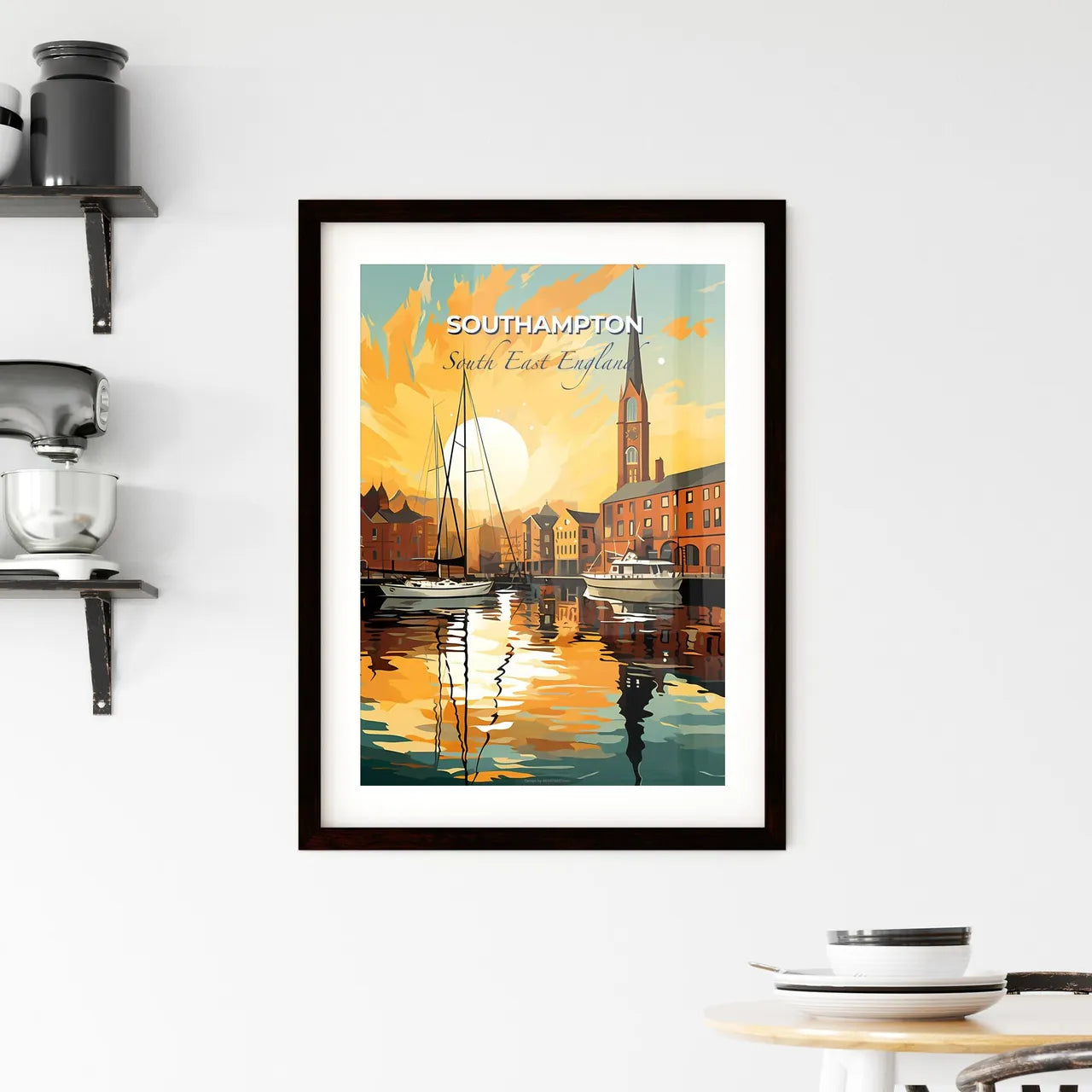 Southampton, South East England, A Poster of a painting of a city with boats and buildings Default Title