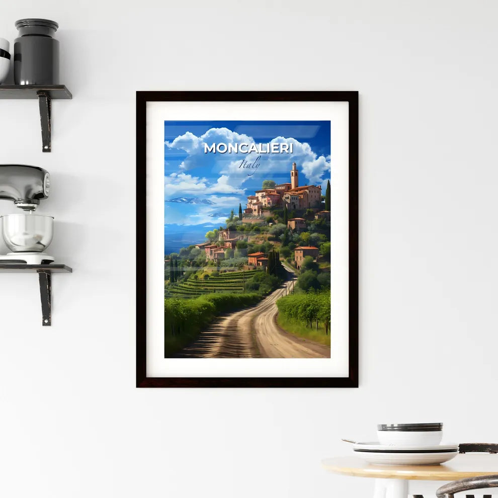 Moncalieri, Italy, A Poster of a road leading to a town on a hill Default Title
