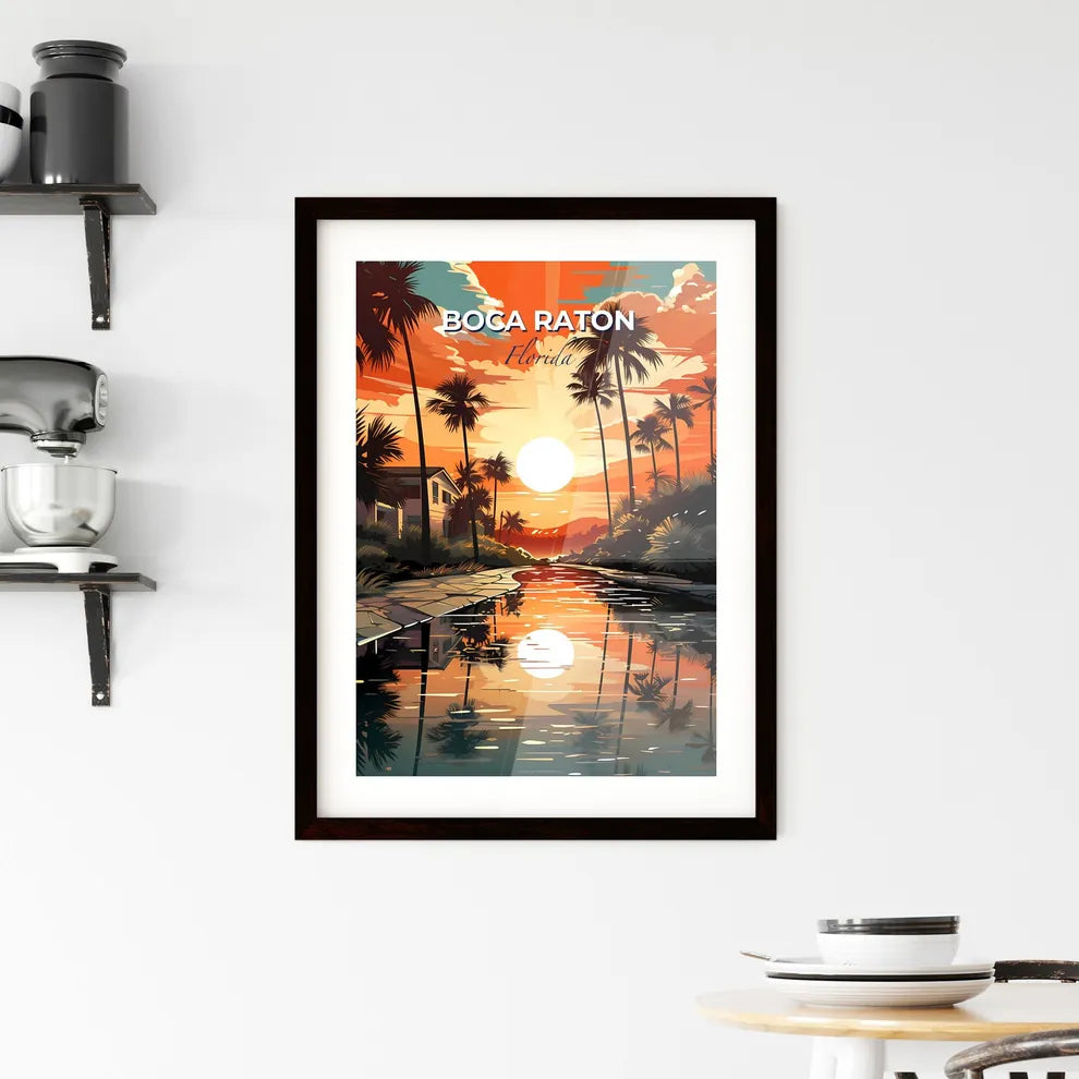 Boca Raton, Florida, A Poster of a sunset over a river with palm trees Default Title