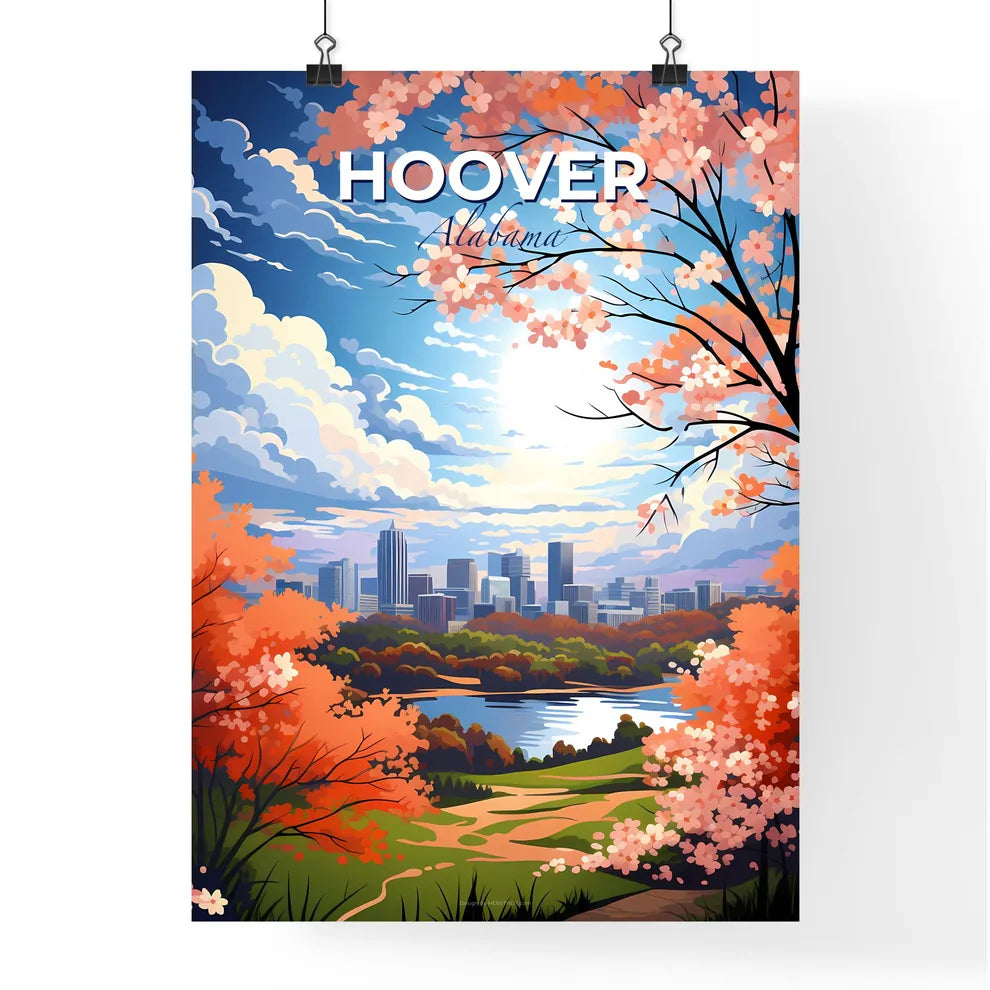 Hoover, Alabama, A Poster of a city landscape with trees and a river Default Title