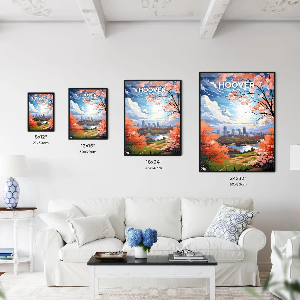 Hoover, Alabama, A Poster of a city landscape with trees and a river Default Title