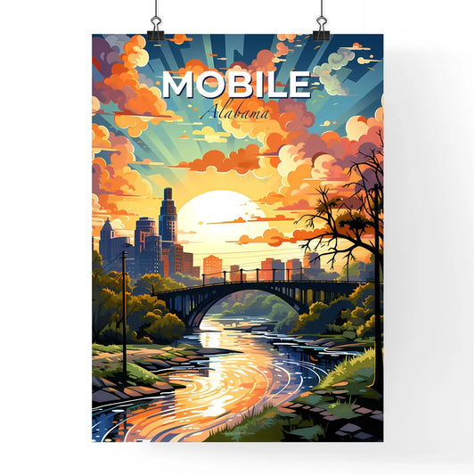 Mobile, Alabama, A Poster of a bridge over a river with trees and a city in the background Default Title