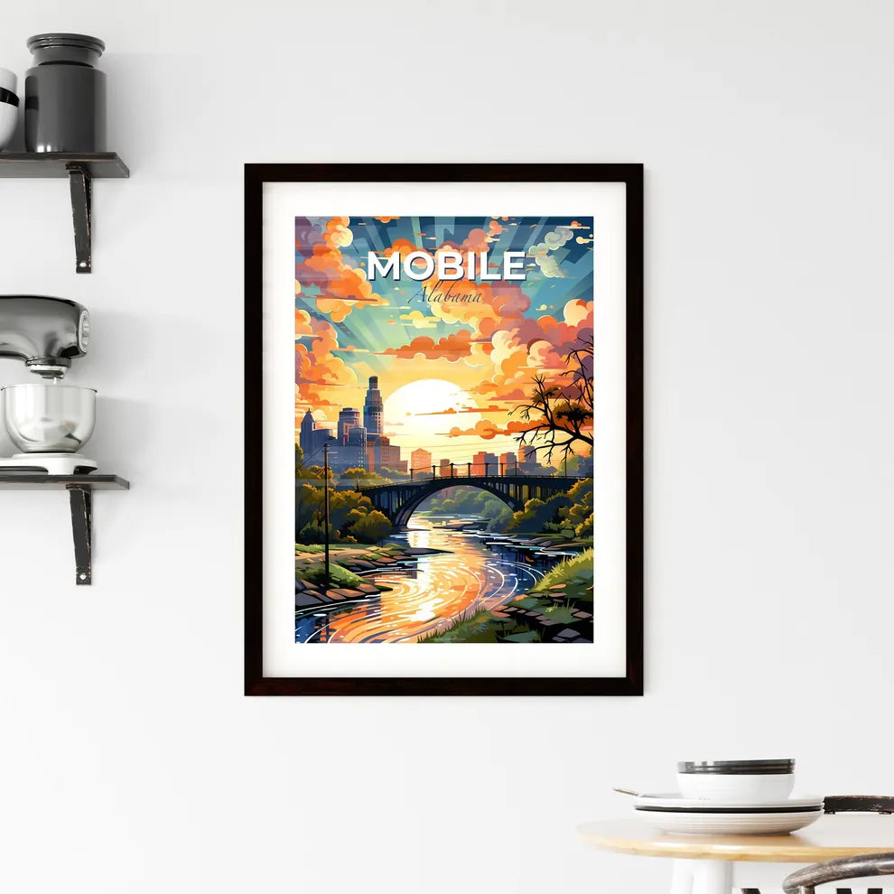 Mobile, Alabama, A Poster of a bridge over a river with trees and a city in the background Default Title