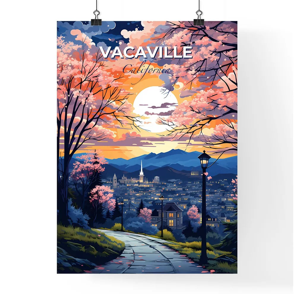 Vacaville, California, A Poster of a painting of a city with trees and a road Default Title