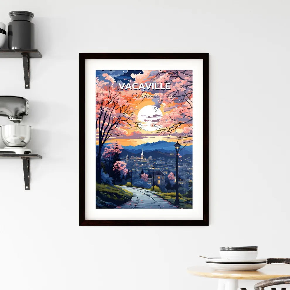 Vacaville, California, A Poster of a painting of a city with trees and a road Default Title
