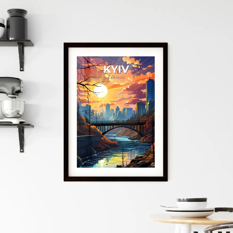 Kyiv, Ukraine, A Poster of a bridge over a river with a city in the background Default Title