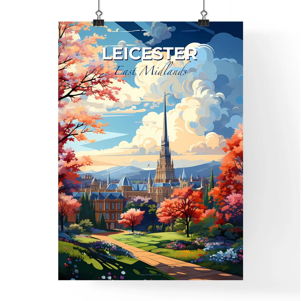 Leicester, East Midlands, A Poster of a landscape with trees and a building Default Title