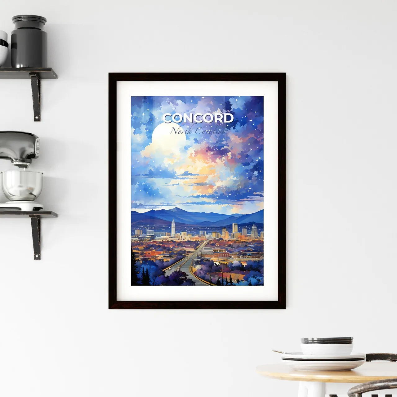 Concord, North Carolina, A Poster of a cityscape with mountains and moon Default Title
