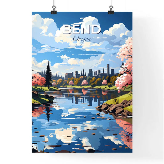 Bend, Oregon, A Poster of a river with trees and a city in the background Default Title