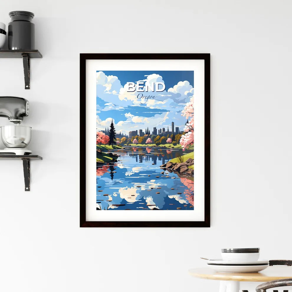 Bend, Oregon, A Poster of a river with trees and a city in the background Default Title
