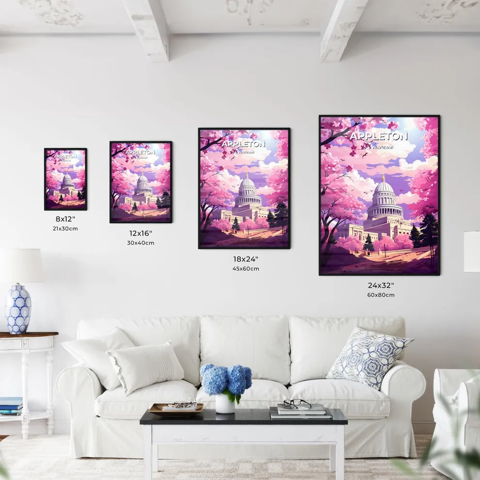 Appleton, Wisconsin, A Poster of a building with a dome and trees with pink blossoms Default Title