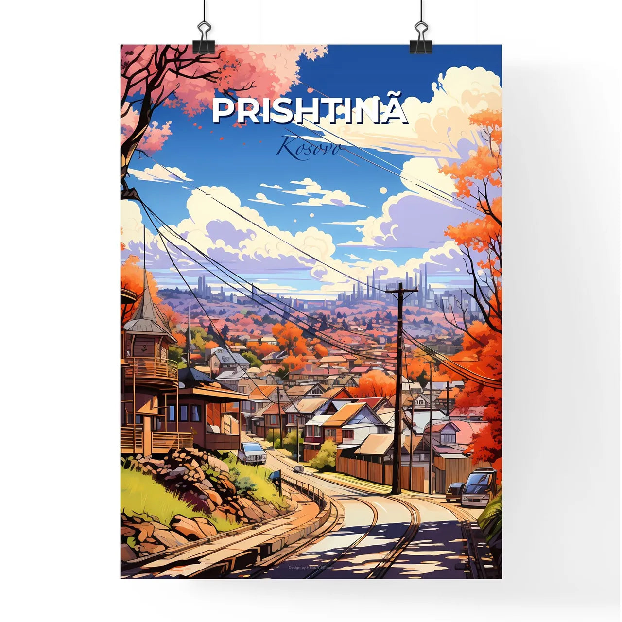 Prishtinã, Kosovo, A Poster of a street with houses and trees Default Title