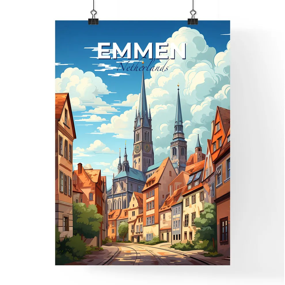 Emmen, Netherlands, A Poster of a city with a church and buildings Default Title