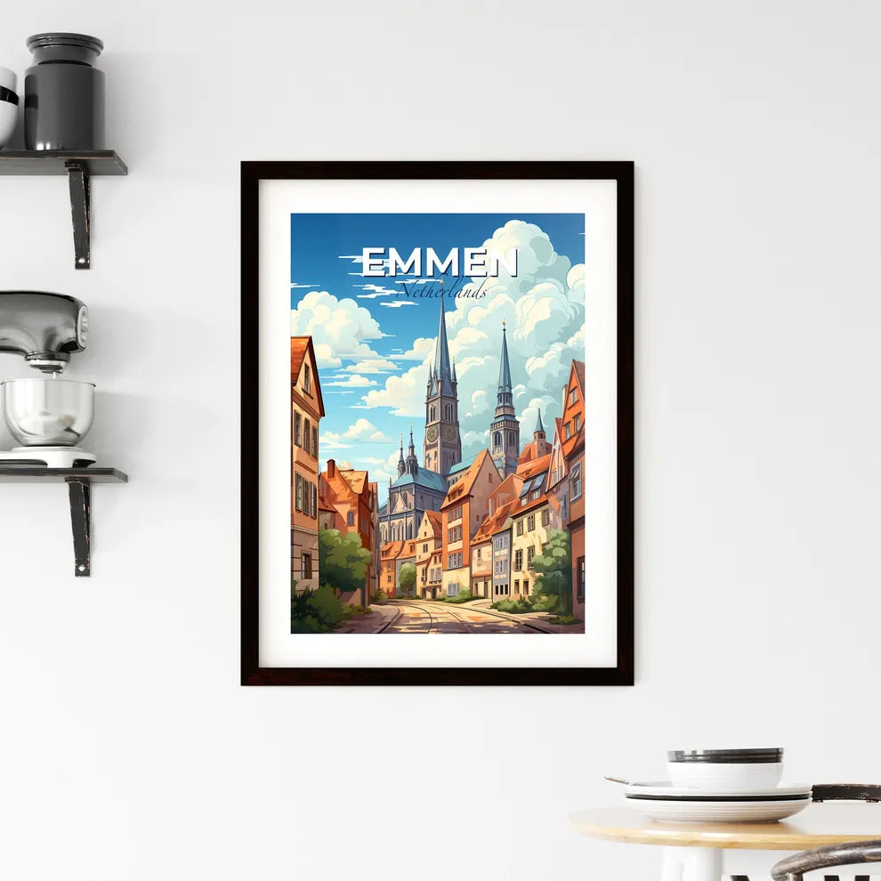 Emmen, Netherlands, A Poster of a city with a church and buildings Default Title
