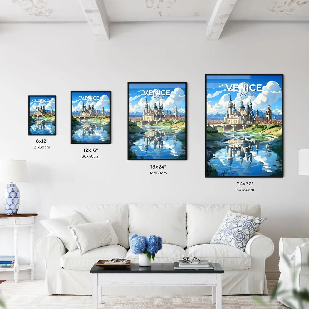 Venice, Italy, A Poster of a castle with blue domes and a bridge over a river Default Title