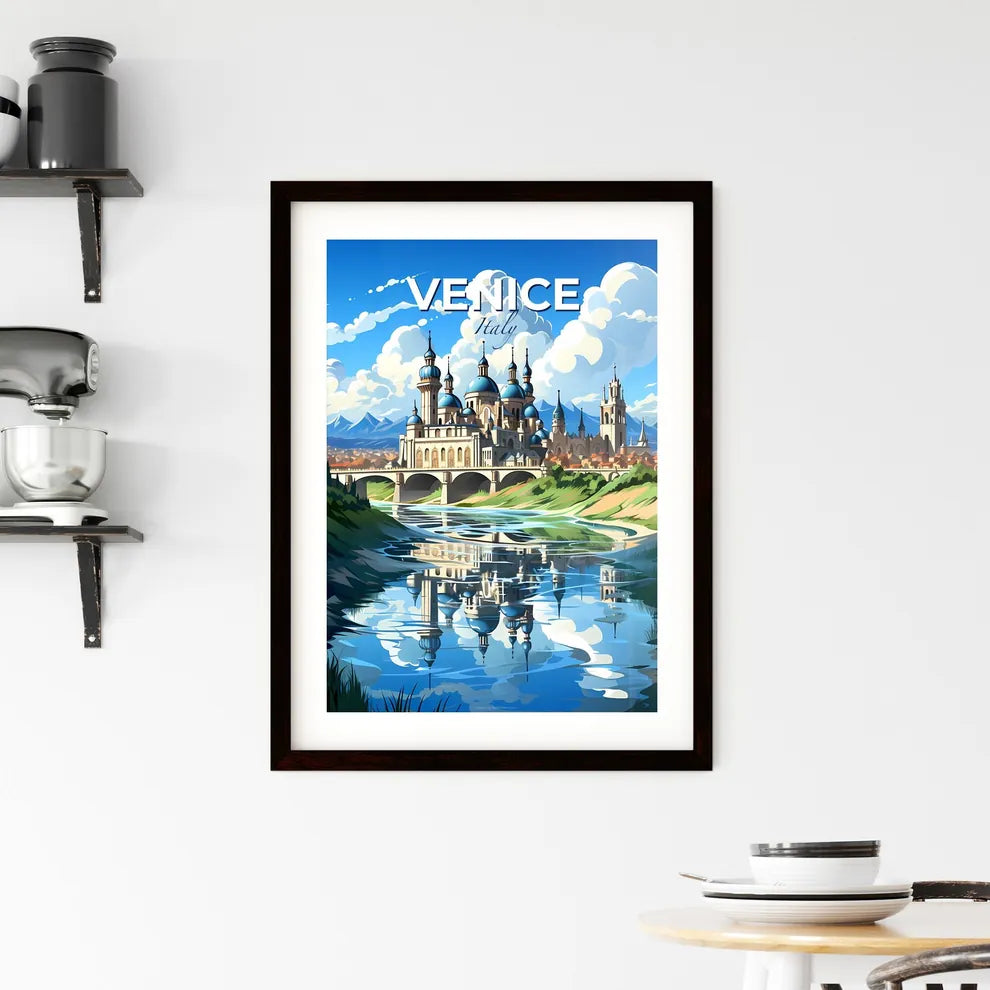 Venice, Italy, A Poster of a castle with blue domes and a bridge over a river Default Title
