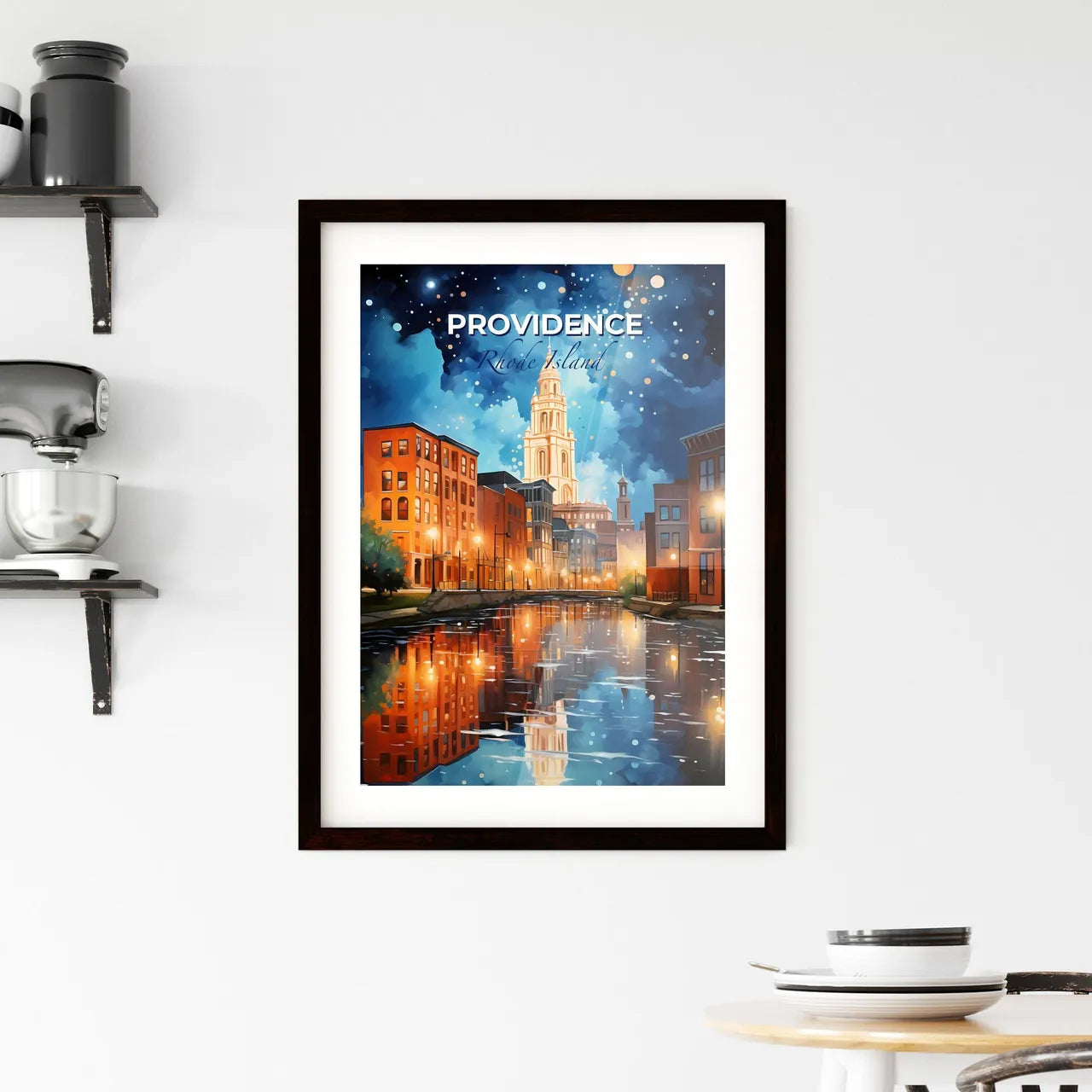 Providence, Rhode Island, A Poster of a water body with buildings and a tower in the background Default Title