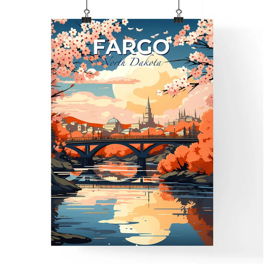 Fargo, North Dakota, A Poster of a bridge over a river with pink flowers Default Title