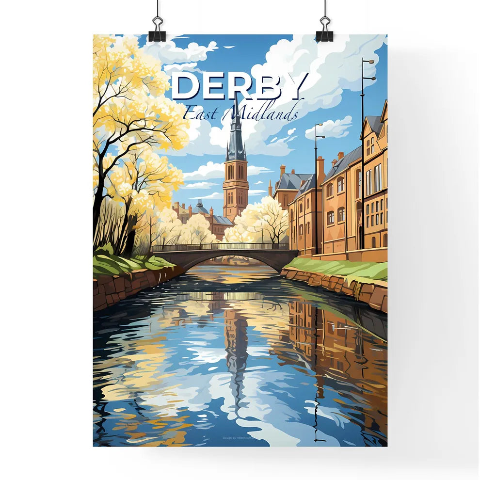 Derby, East Midlands, A Poster of a river with a bridge and a church in the background Default Title