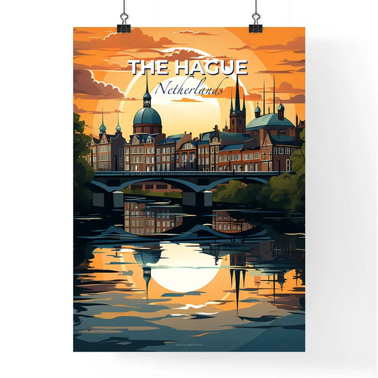 The Hague, Netherlands, A Poster of a bridge over a river with a city in the background Default Title