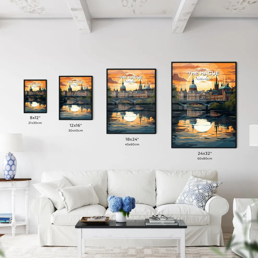 The Hague, Netherlands, A Poster of a bridge over a river with a city in the background Default Title