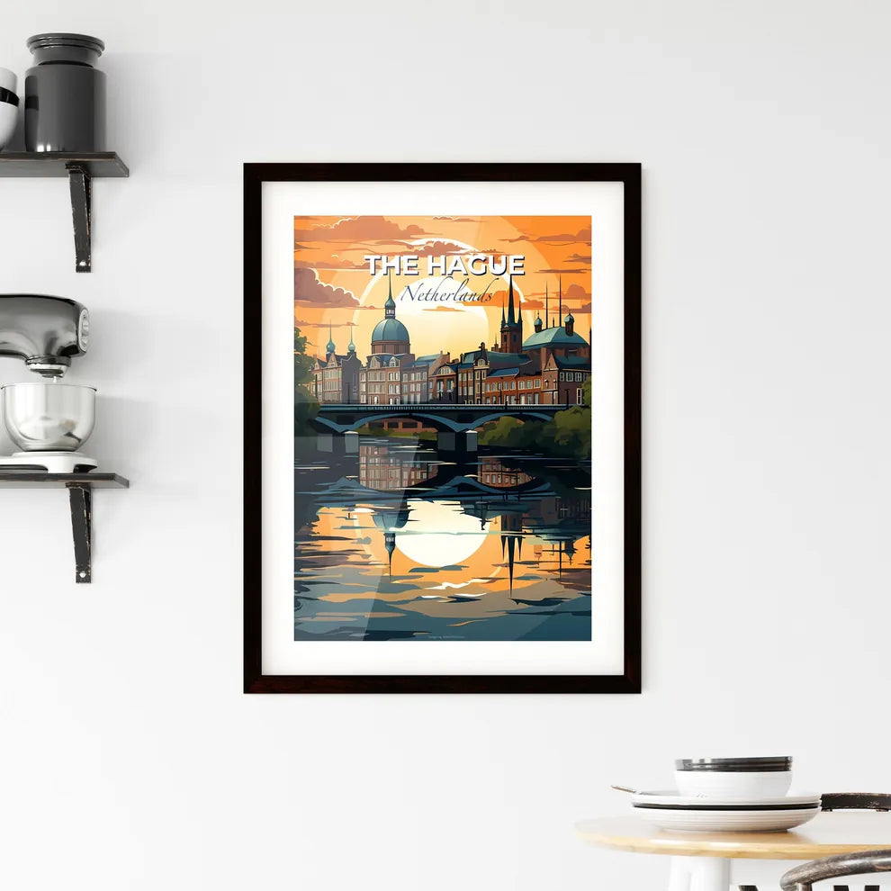 The Hague, Netherlands, A Poster of a bridge over a river with a city in the background Default Title