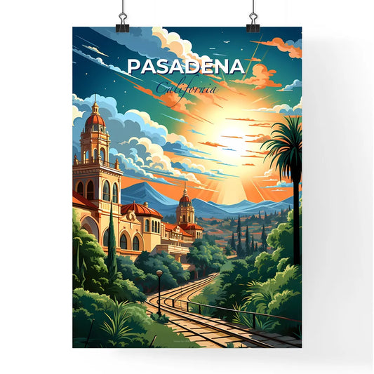 Pasadena, California, A Poster of a painting of a building with trees and mountains Default Title