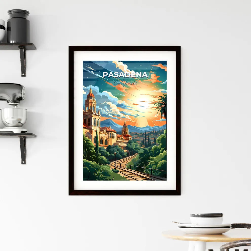 Pasadena, California, A Poster of a painting of a building with trees and mountains Default Title