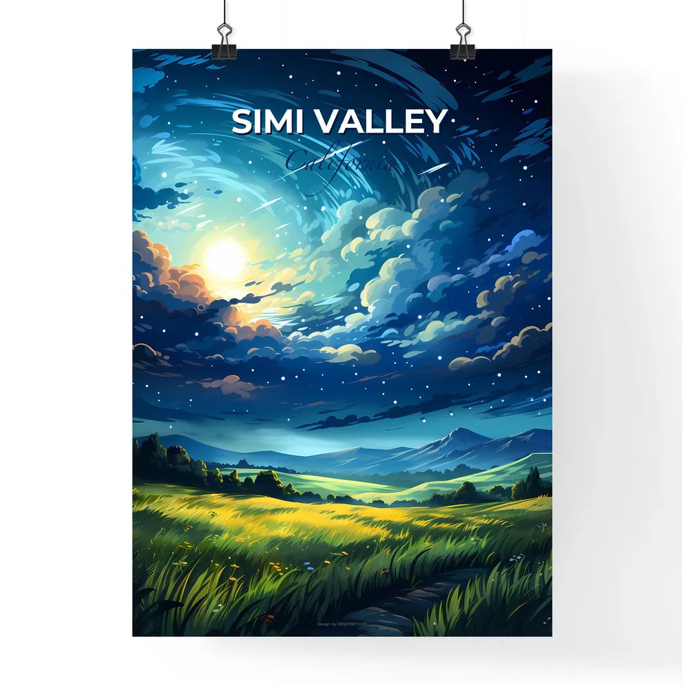 Simi Valley, California, A Poster of a landscape with a field and trees and a bright sky Default Title