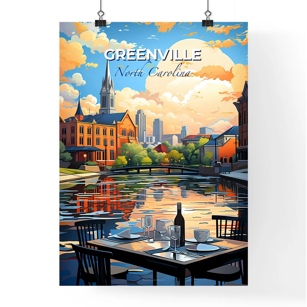 Greenville, North Carolina, A Poster of a table with plates and glasses on it by a river Default Title