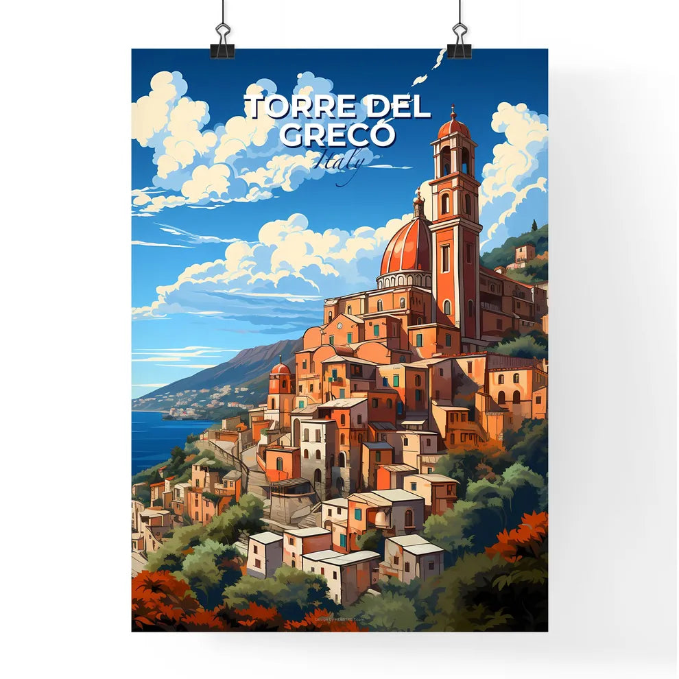 Torre Del Greco, Italy, A Poster of a colorful city on a hill Default Title