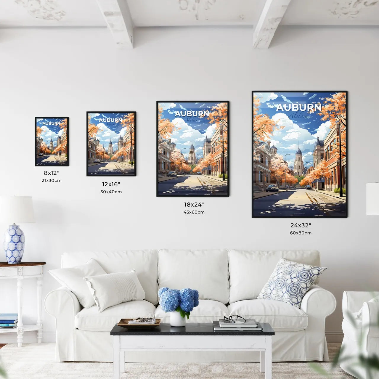 Auburn, Alabama, A Poster of a street with cars and trees in front of a church Default Title