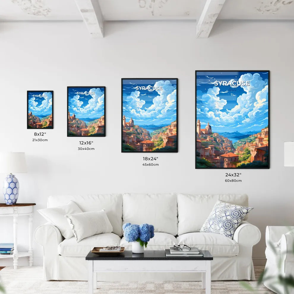 Syracuse, Italy, A Poster of a landscape of a town with buildings and a river Default Title