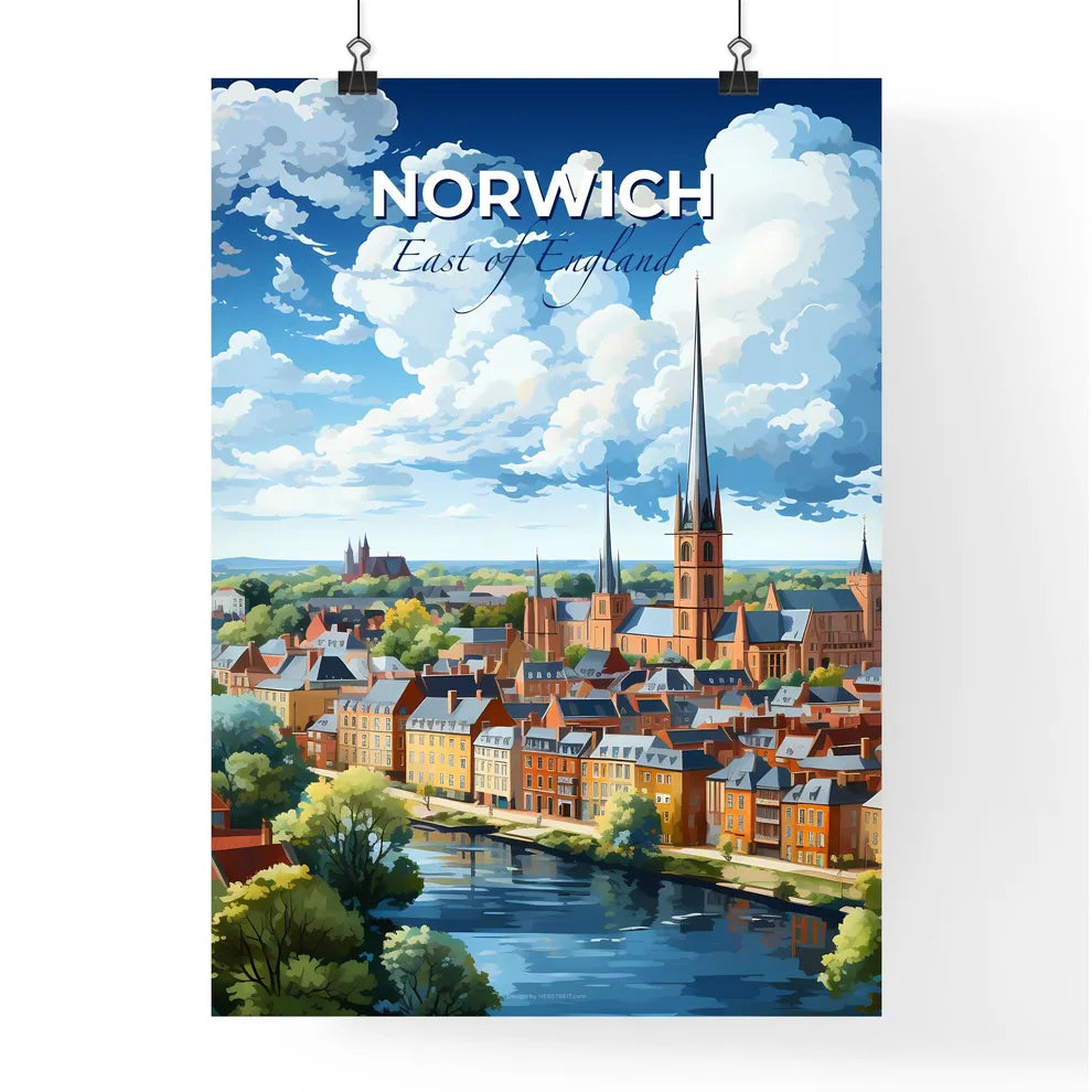 Norwich, East of England, A Poster of a city with a river and trees Default Title